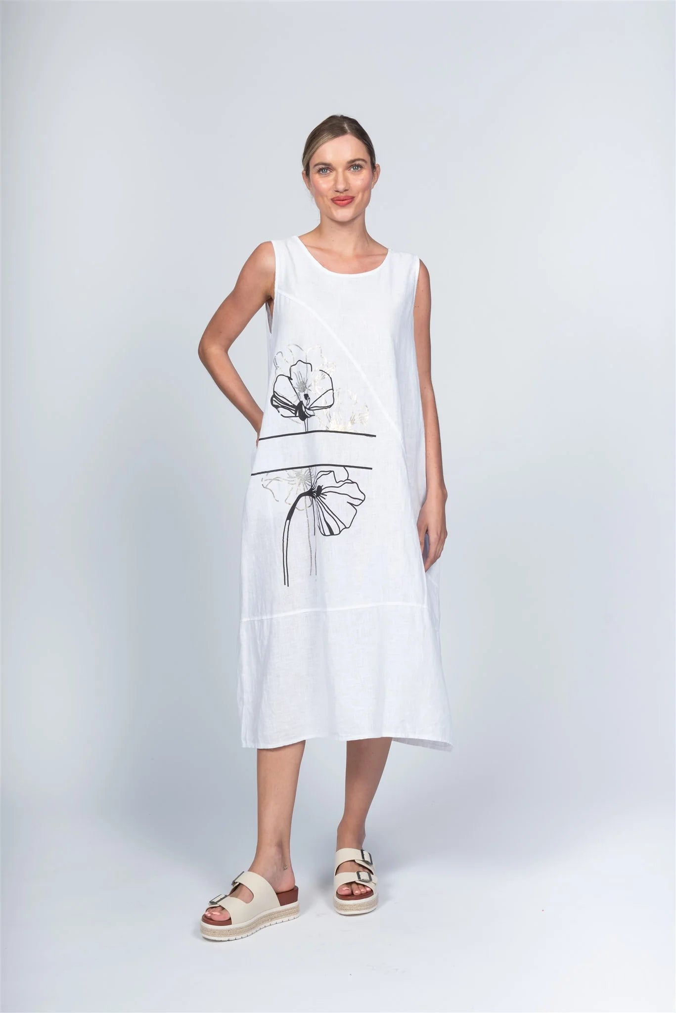 Linen Dress Flower Print by Paolo Tricot Apparel Paolo Tricot