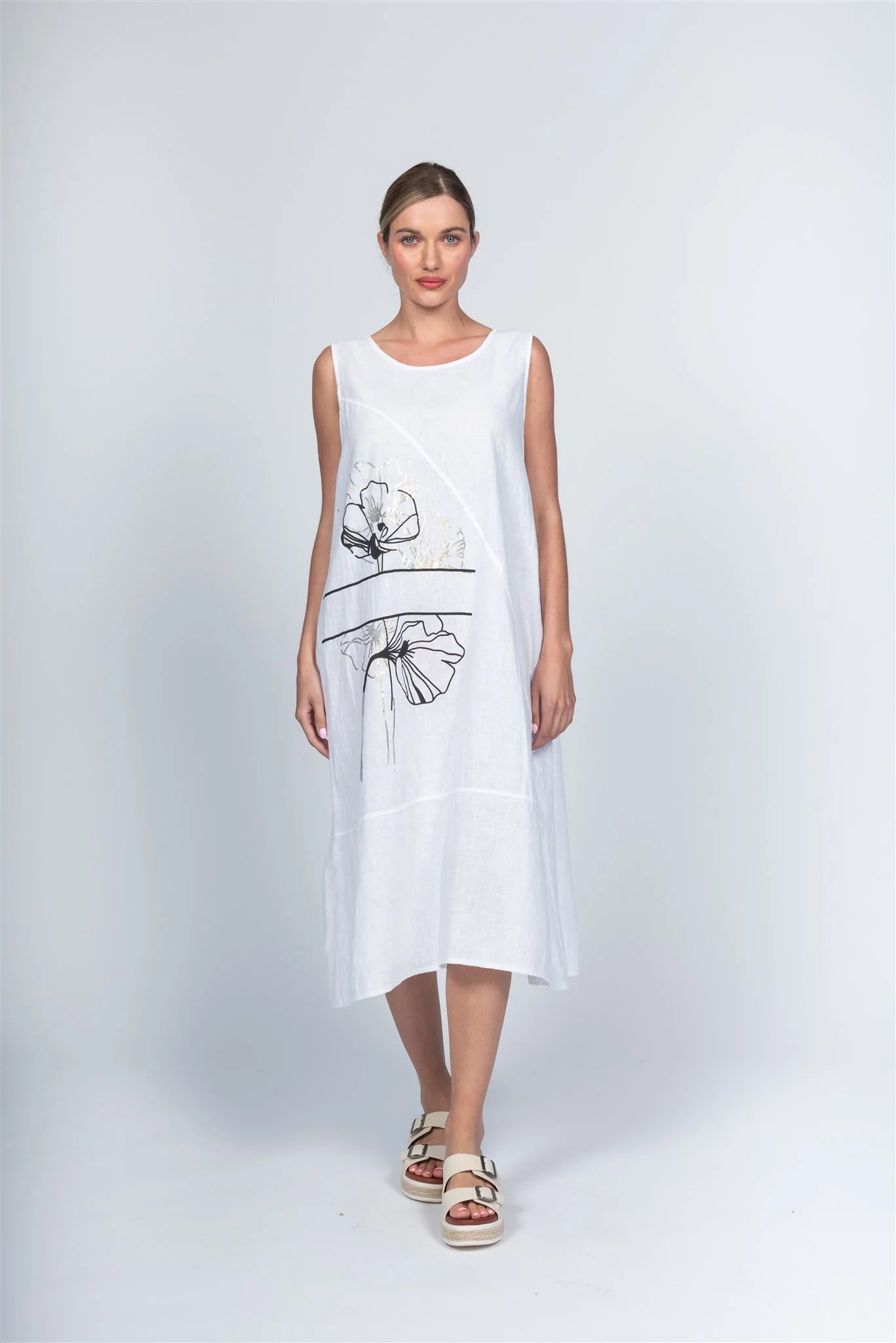 Linen Dress Flower Print by Paolo Tricot Apparel Paolo Tricot