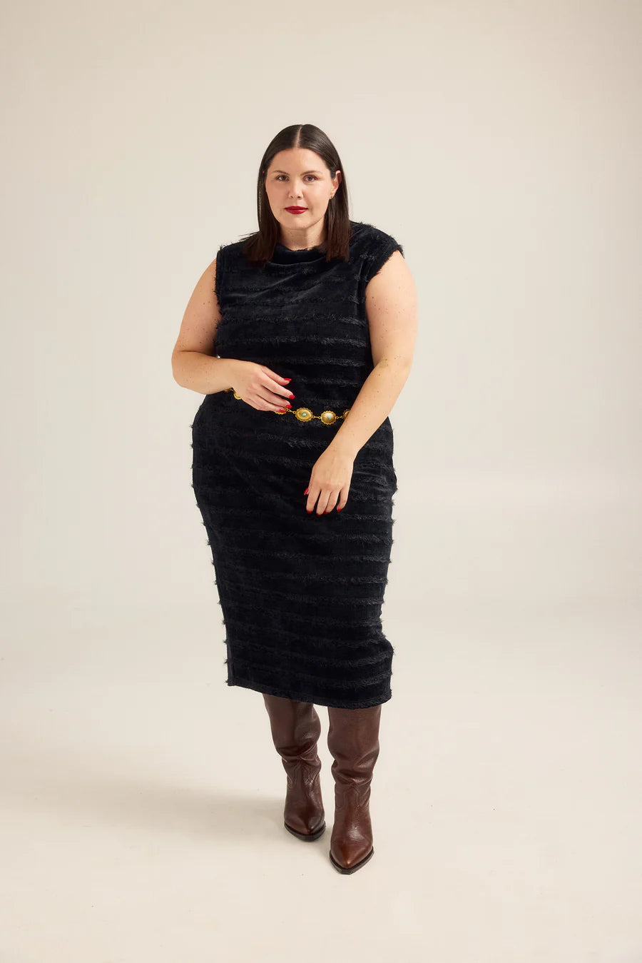 Knit Cowl Neck Dress by Hilary MacMillan Dress Hilary MacMillan