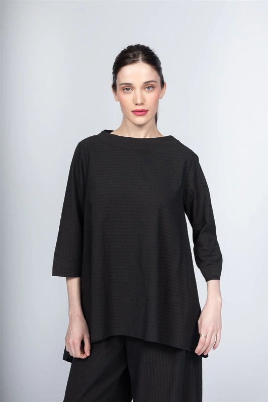 Seersucker Top by Paolo Tricot Apparel Paolo Tricot Black