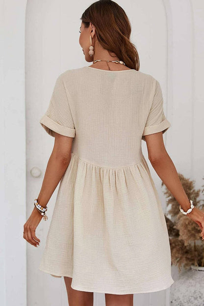 Short Sleeve Lace V Neck Mini Dress