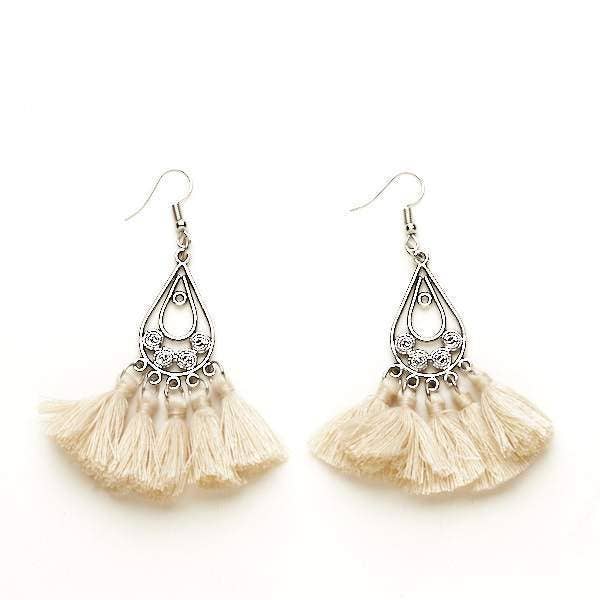 Tear Drop Tassel Earrings by Suzie Blue Canada Earrings Suzie Blue Canada Cream
