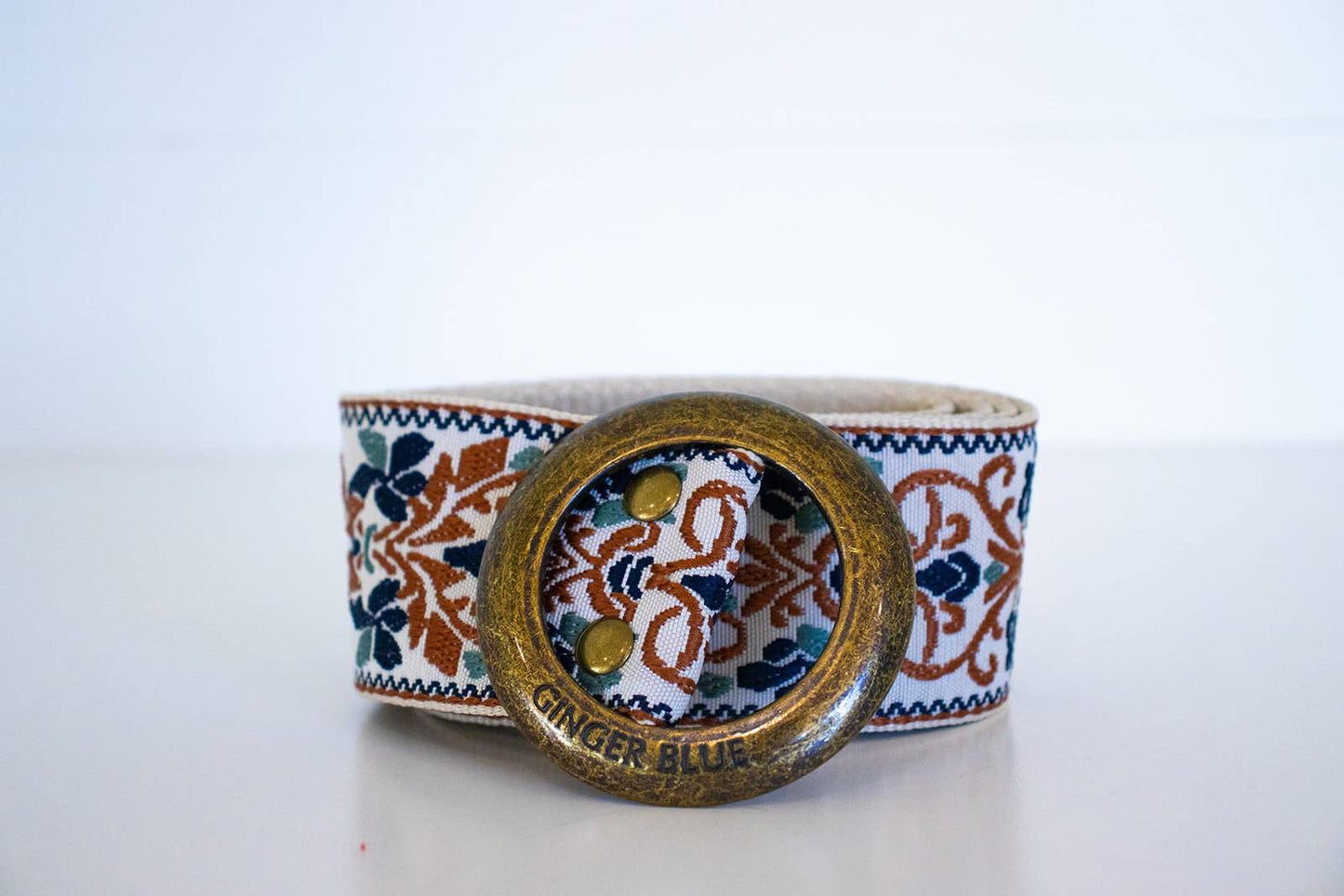 Ginger Blue - Very Vintage Ivory, Teal, Dark Blue and Rust Ginger Blue