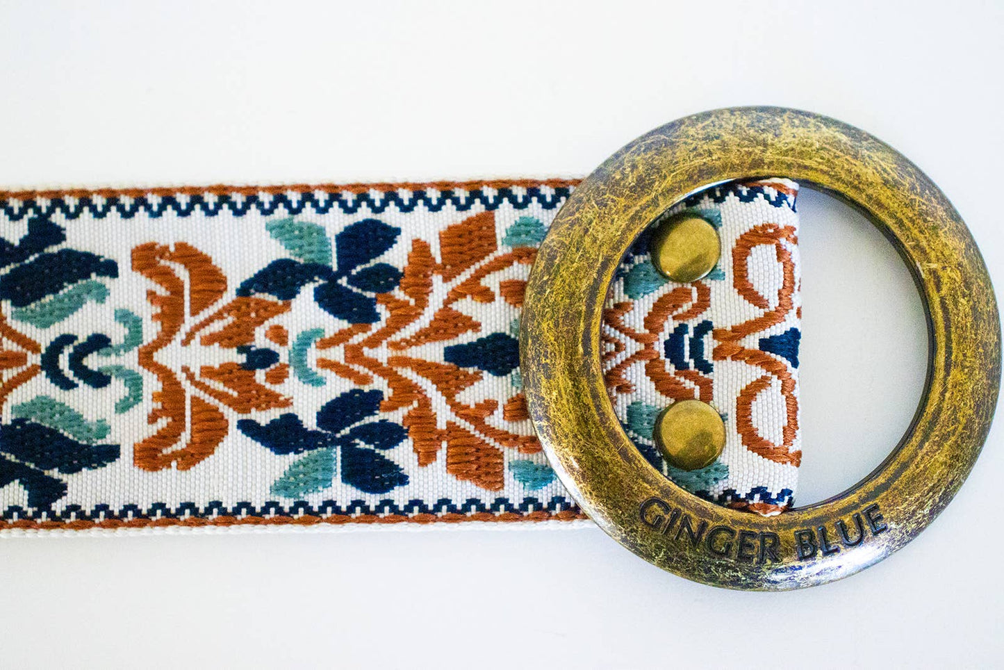 Ginger Blue - Very Vintage Ivory, Teal, Dark Blue and Rust Ginger Blue