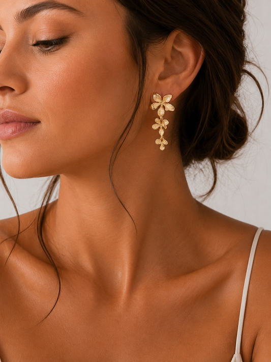 Gold Floral Drop Earrings Earrings King of Glitz