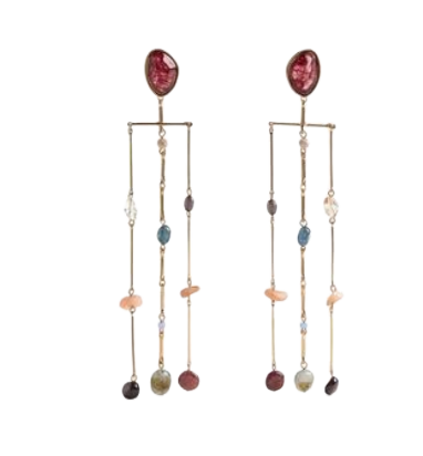Pair of earrings with colorful stones on a white background
