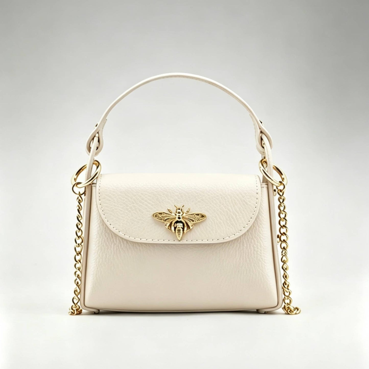 Bee Happy Mini Leather Crossbody Bag Purse Nanabags Beige