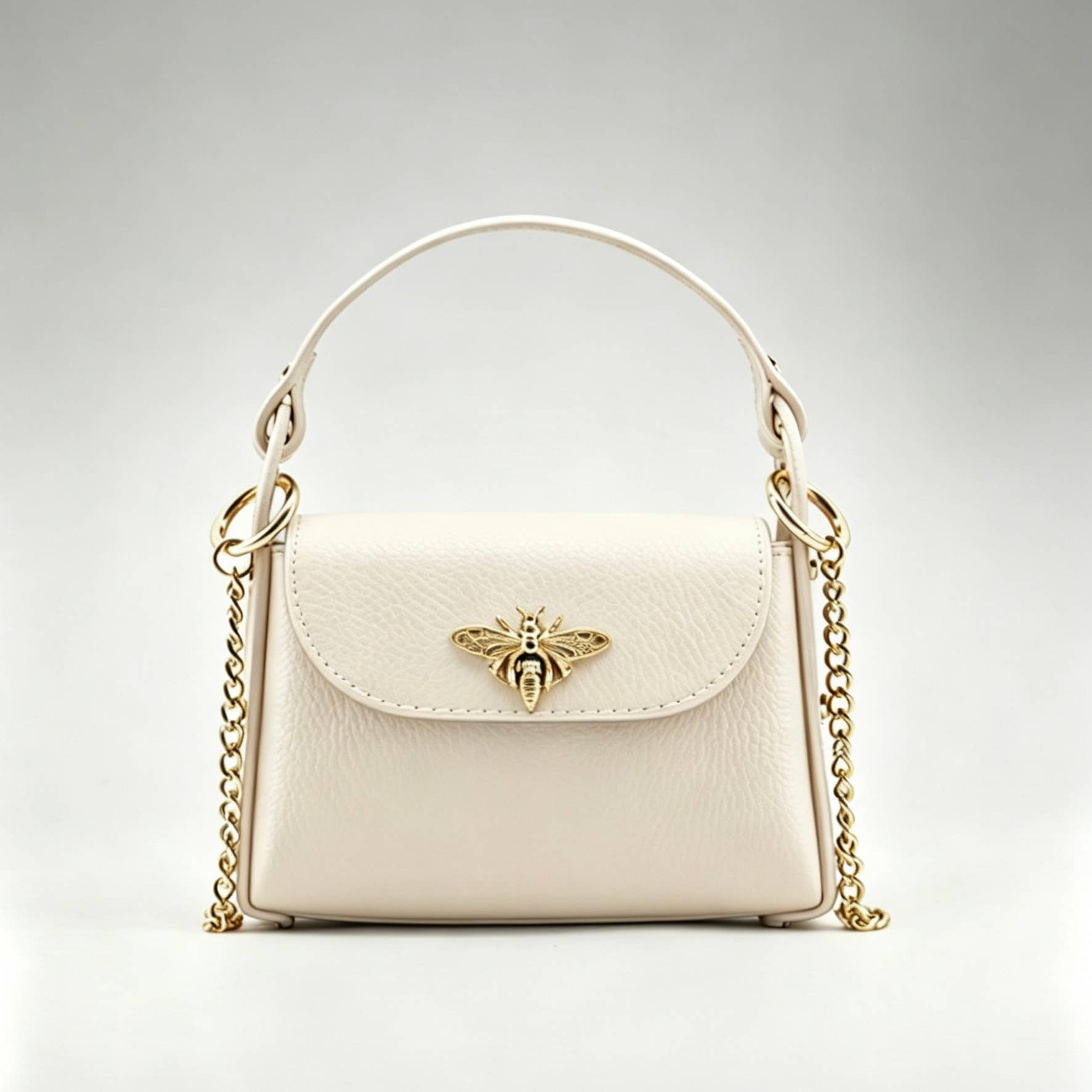 Bee Happy Mini Leather Crossbody Bag Purse Nanabags Beige