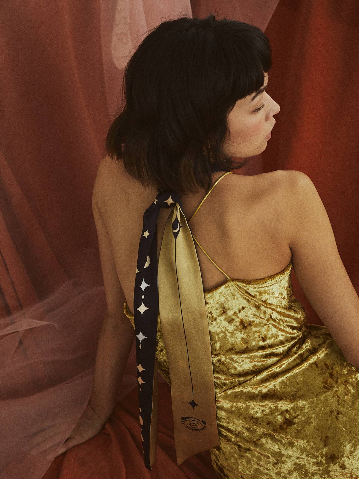 Silk Neck Bow Scarf by Lost Pattern NYC - "Moonlit Stars" Accessories Lost Pattern NYC