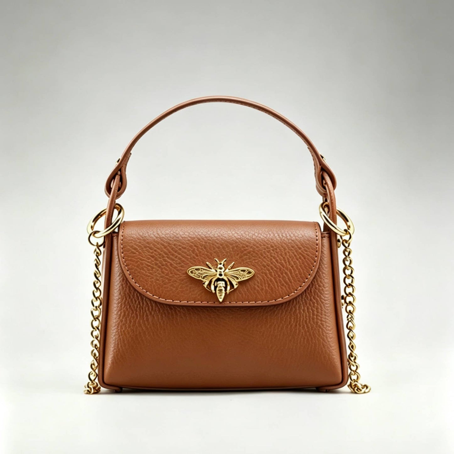 Bee Happy Mini Leather Crossbody Bag Purse Nanabags Cognac