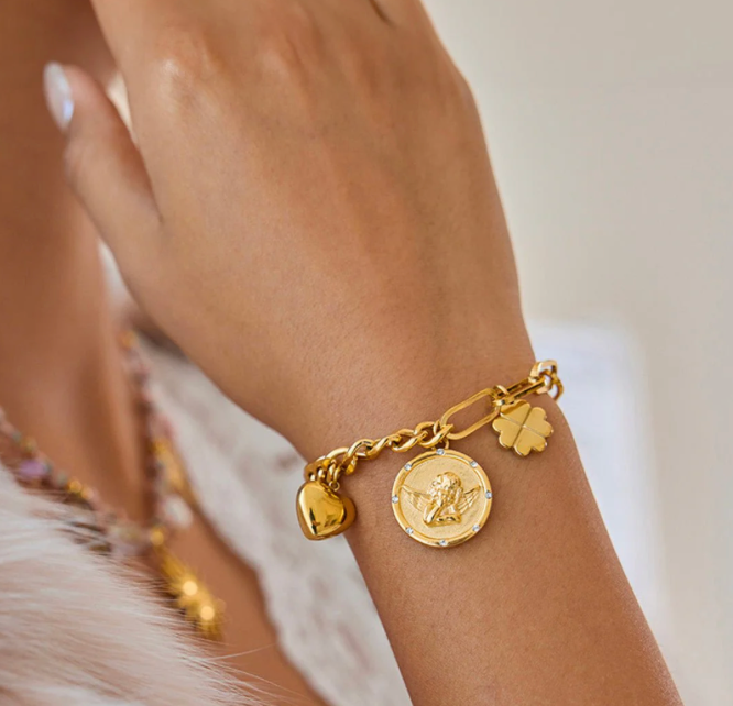 HoopLa - Odessy Coin Charm Bracelets-PVD Gold- Adult Fit Bracelet HoopLa cherub