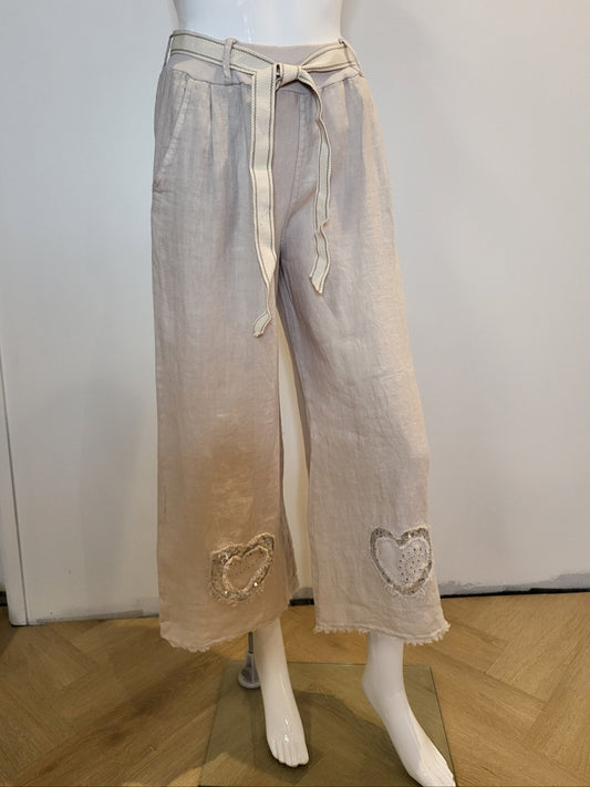 Linen Sequin Heart Pant by Paolo Tricot