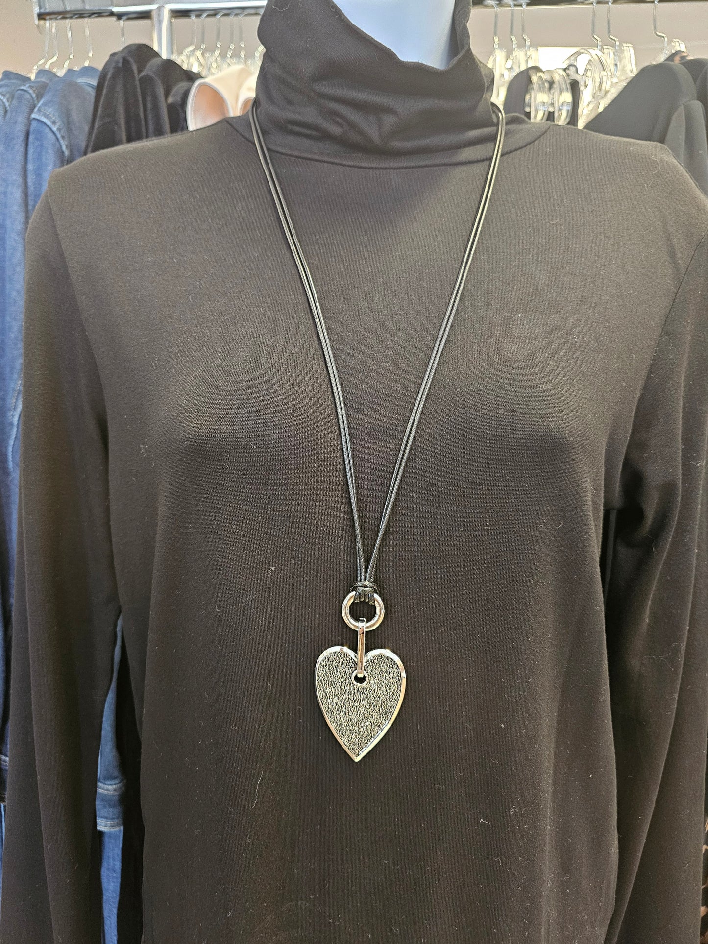 Black Sparkle Heart Rope Necklace by KG Necklace King of Glitz