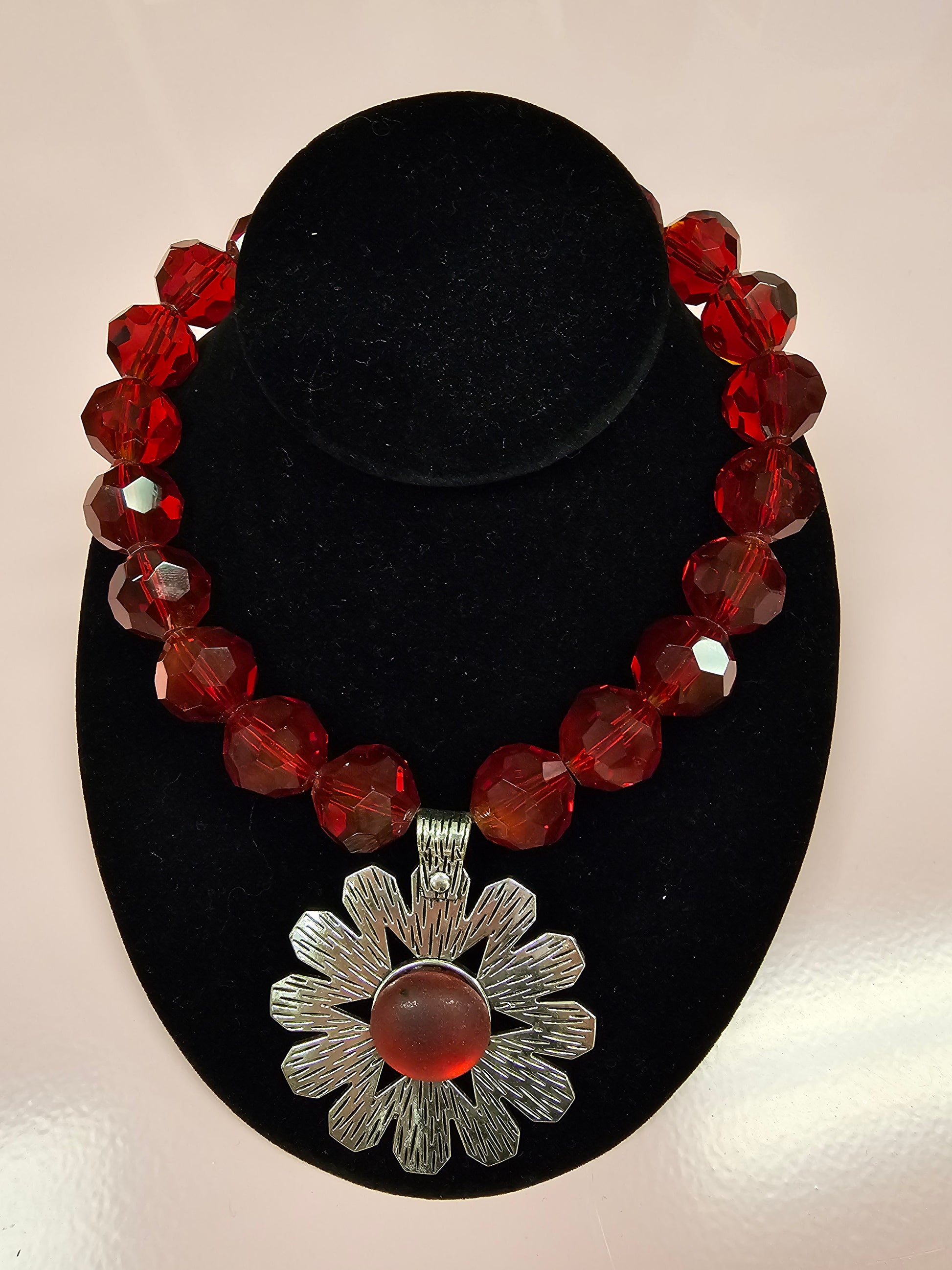 Silver Flower Necklace by Rhondi Rocks Necklace Rhondi Rocks Red