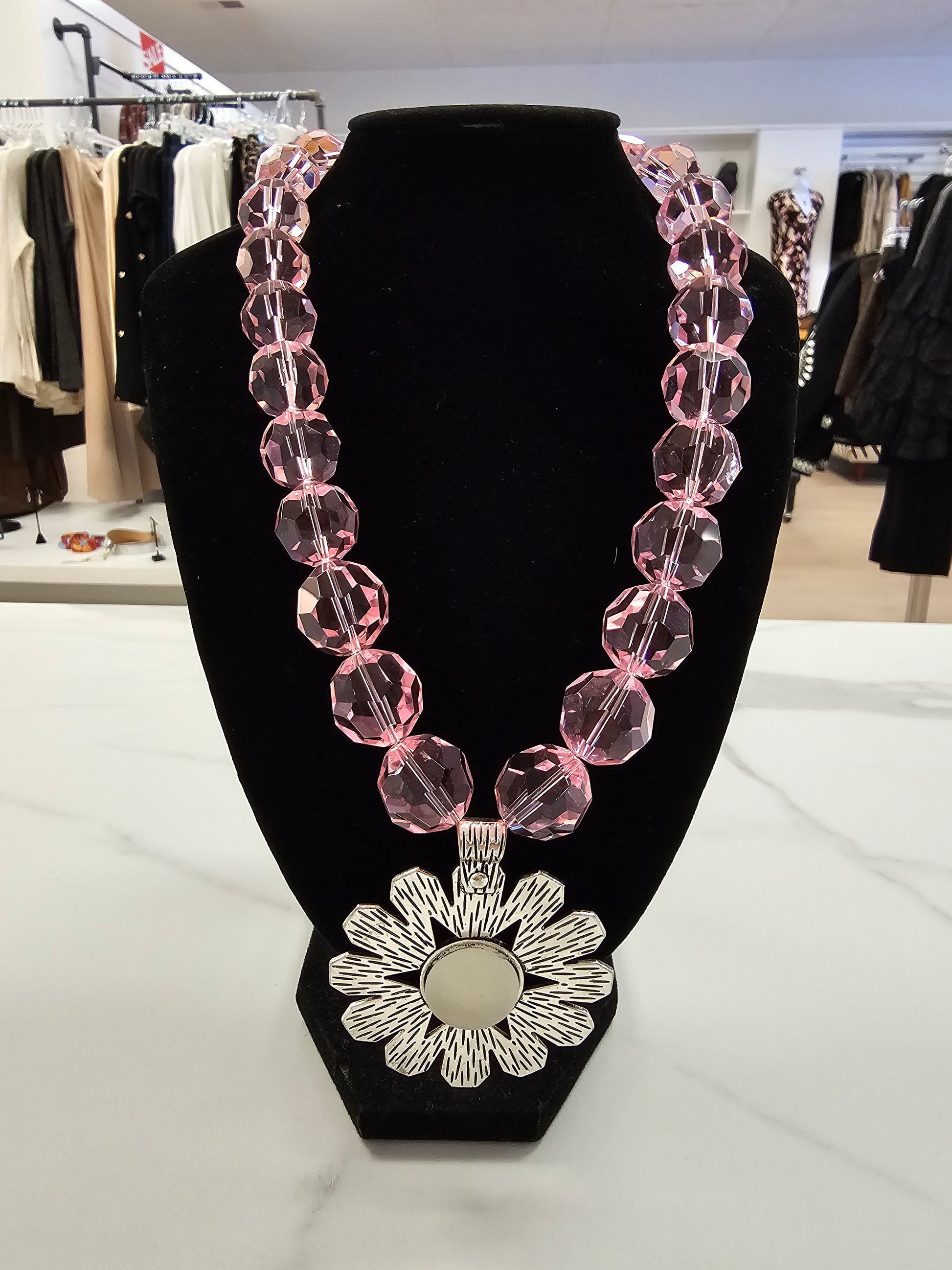 Silver Flower Necklace by Rhondi Rocks Necklace Rhondi Rocks White