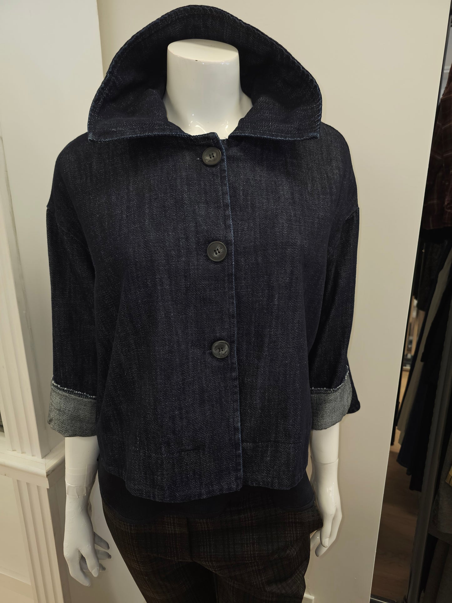 Cropped Swing Coat by Elissia Denim Jacket Elissia