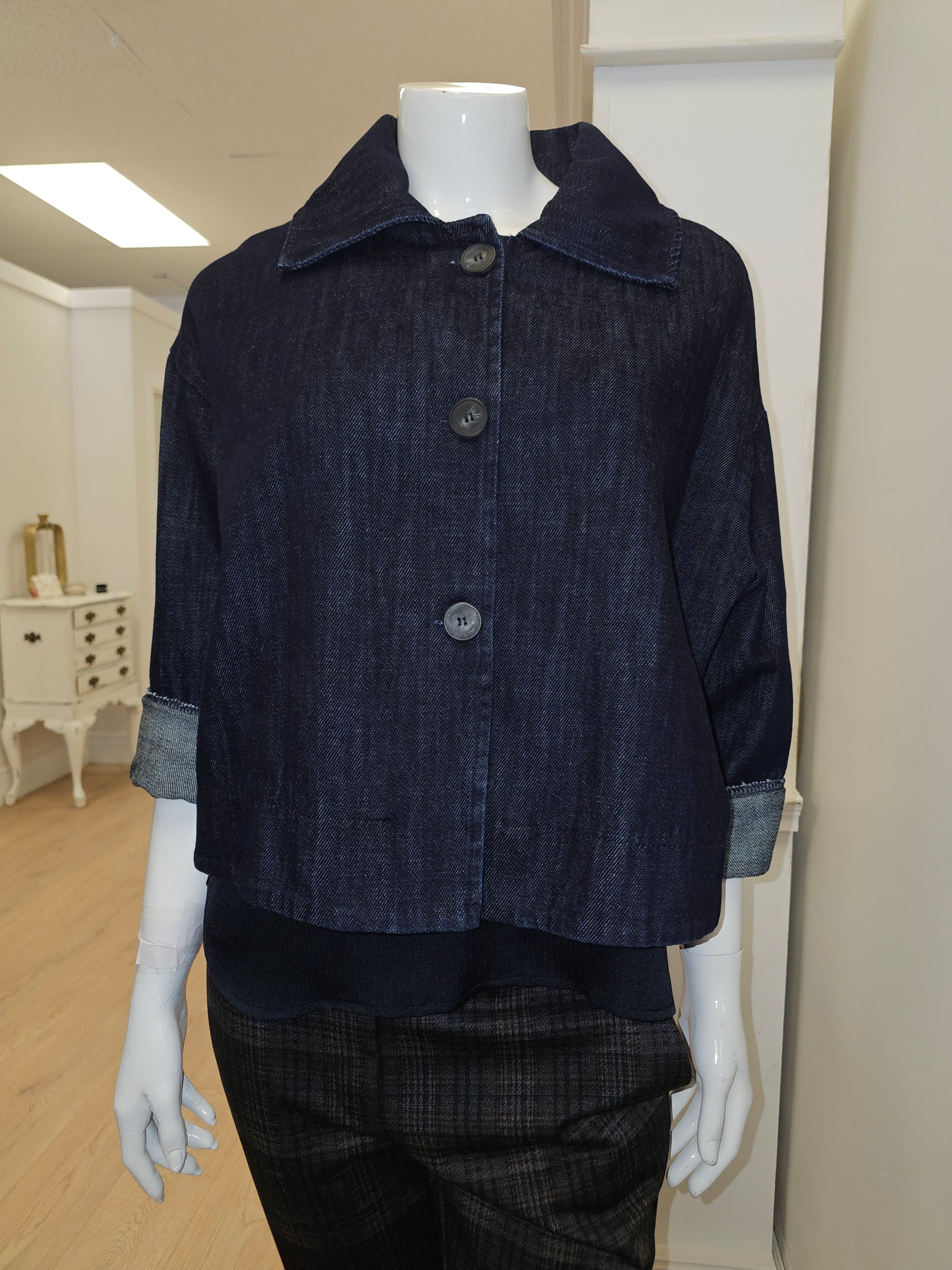 Cropped Swing Coat by Elissia Denim Jacket Elissia Denim