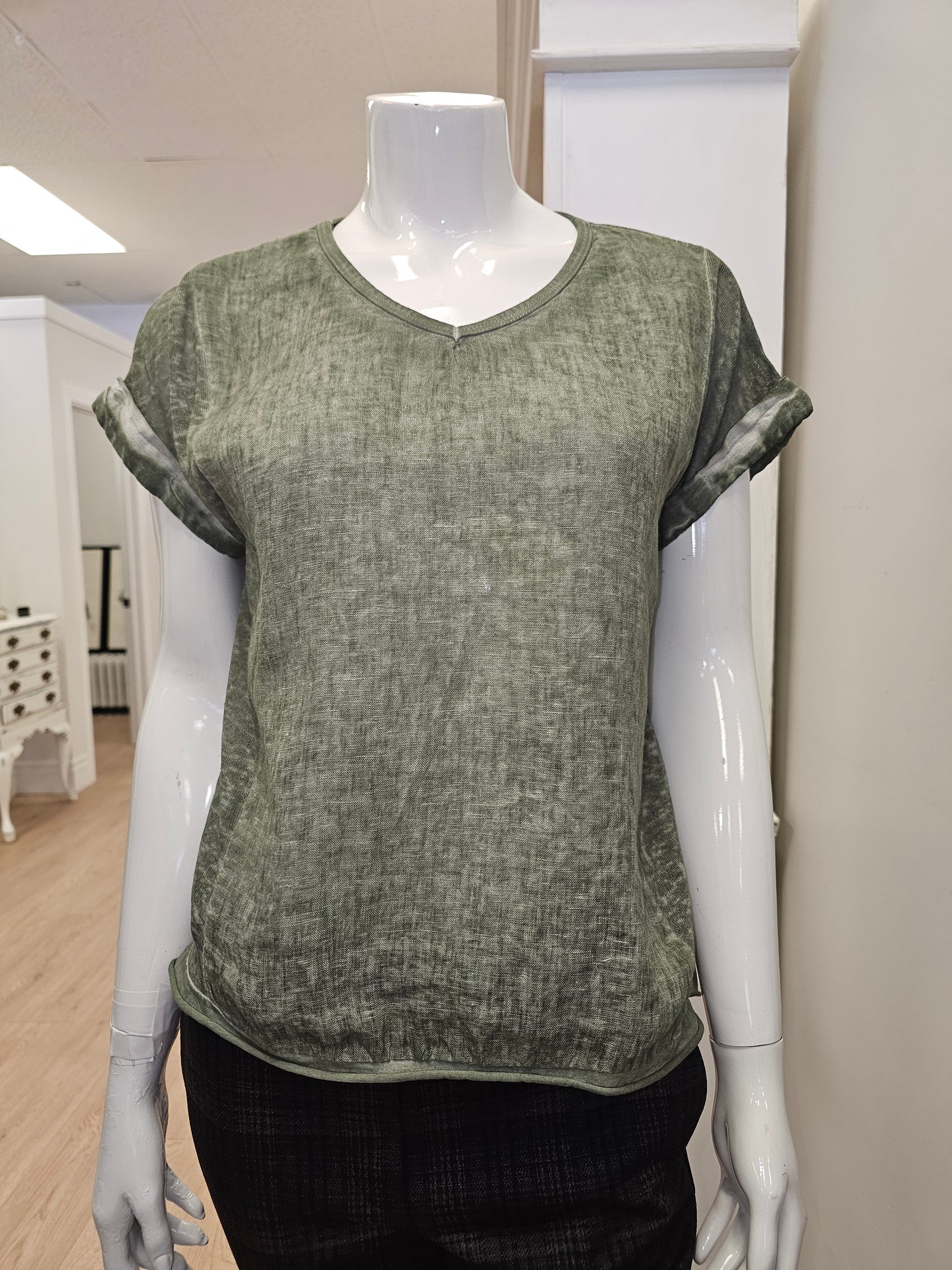 Cap Sleeve Linen T-shirt by Elissia Europe Tee Shirt Elissia Europe Olive