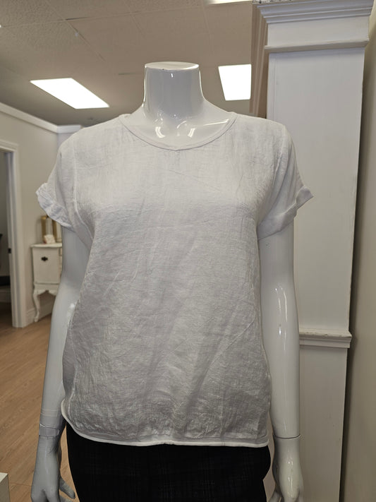 Cap Sleeve Linen T-shirt by Elissia Europe Tee Shirt Elissia Europe Bright White