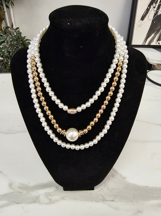 Pearl & Bling Layers Necklace King of Glitz Gold