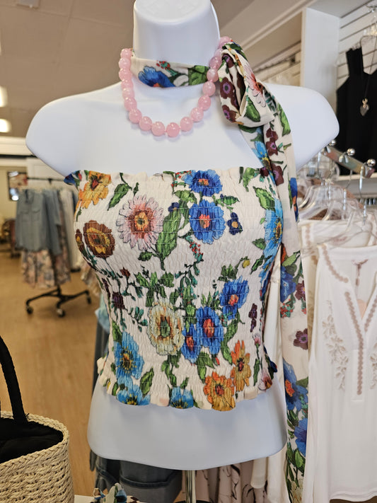Floral Print Tie Bandeau Top by Hilary MacMillan Tank Hilary MacMillan Antique Floral