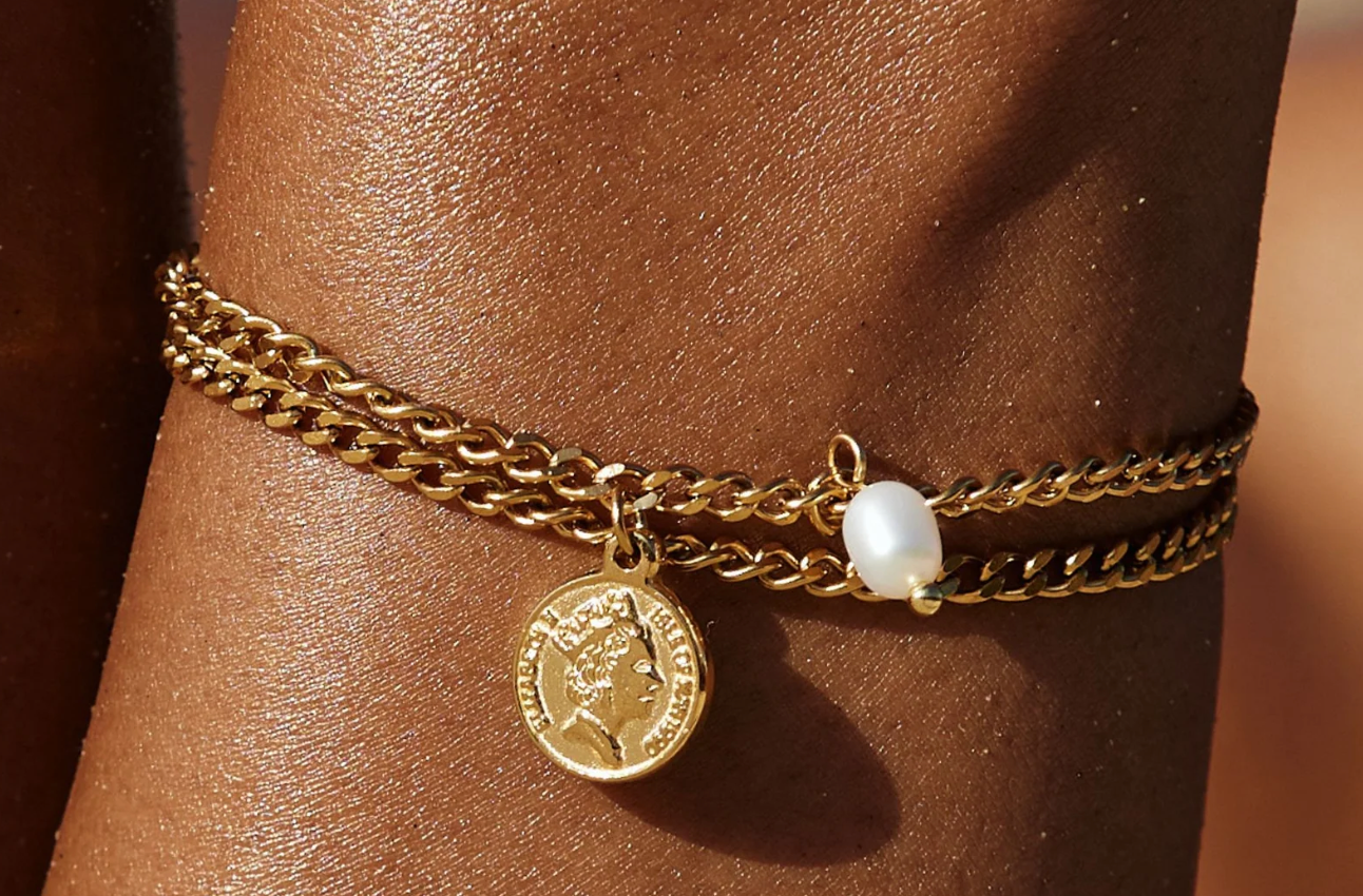 HoopLa - Odessy Coin Charm Bracelets-PVD Gold- Adult Fit Bracelet HoopLa