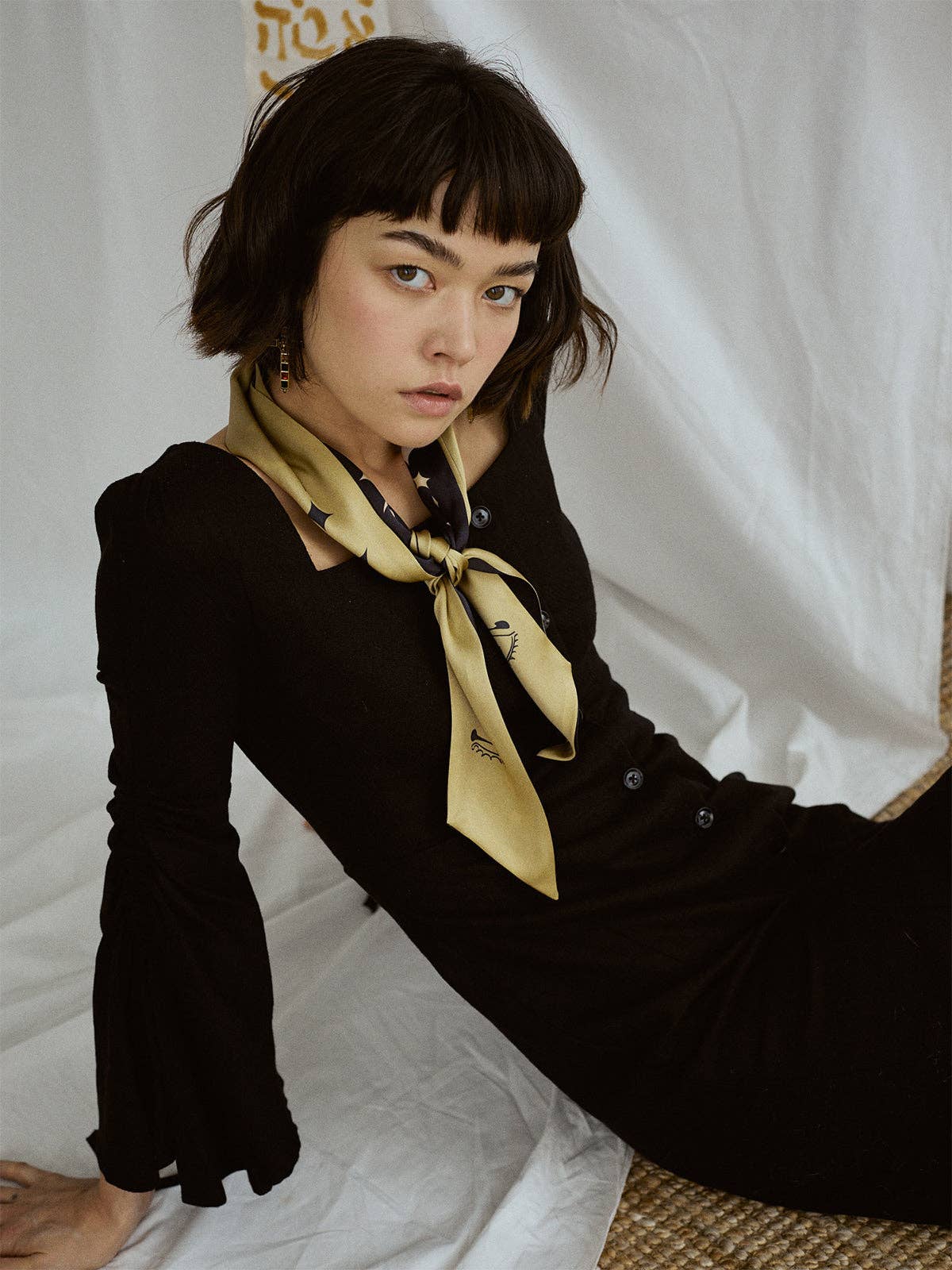 Silk Neck Bow Scarf by Lost Pattern NYC - "Moonlit Stars" Accessories Lost Pattern NYC