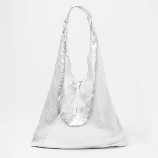 Hobo Bag in Leather by Sarta Pelle Purse Sarta Pelle Silver Metallic