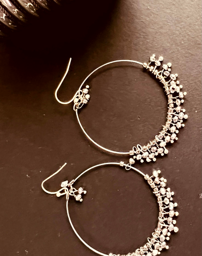 Silver Oxidized Handcrafted Hoop Earrings by Anji