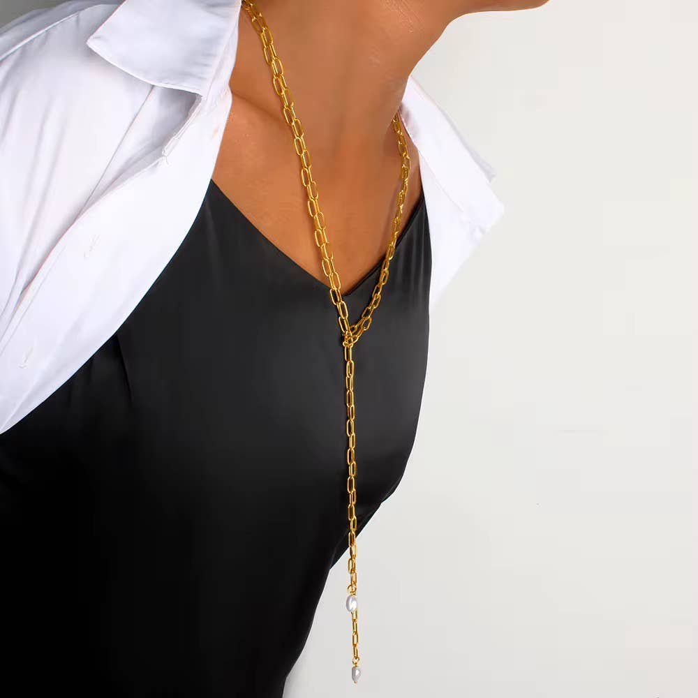 HoopLa - Mindy Pearl Tie Necklace Belt Waterproof 14K PVD Jewelry HoopLa