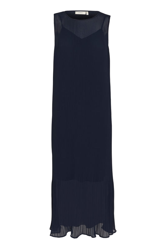 Finley Pleated Dress by InWear in Marine Blue — Pack Front (100)