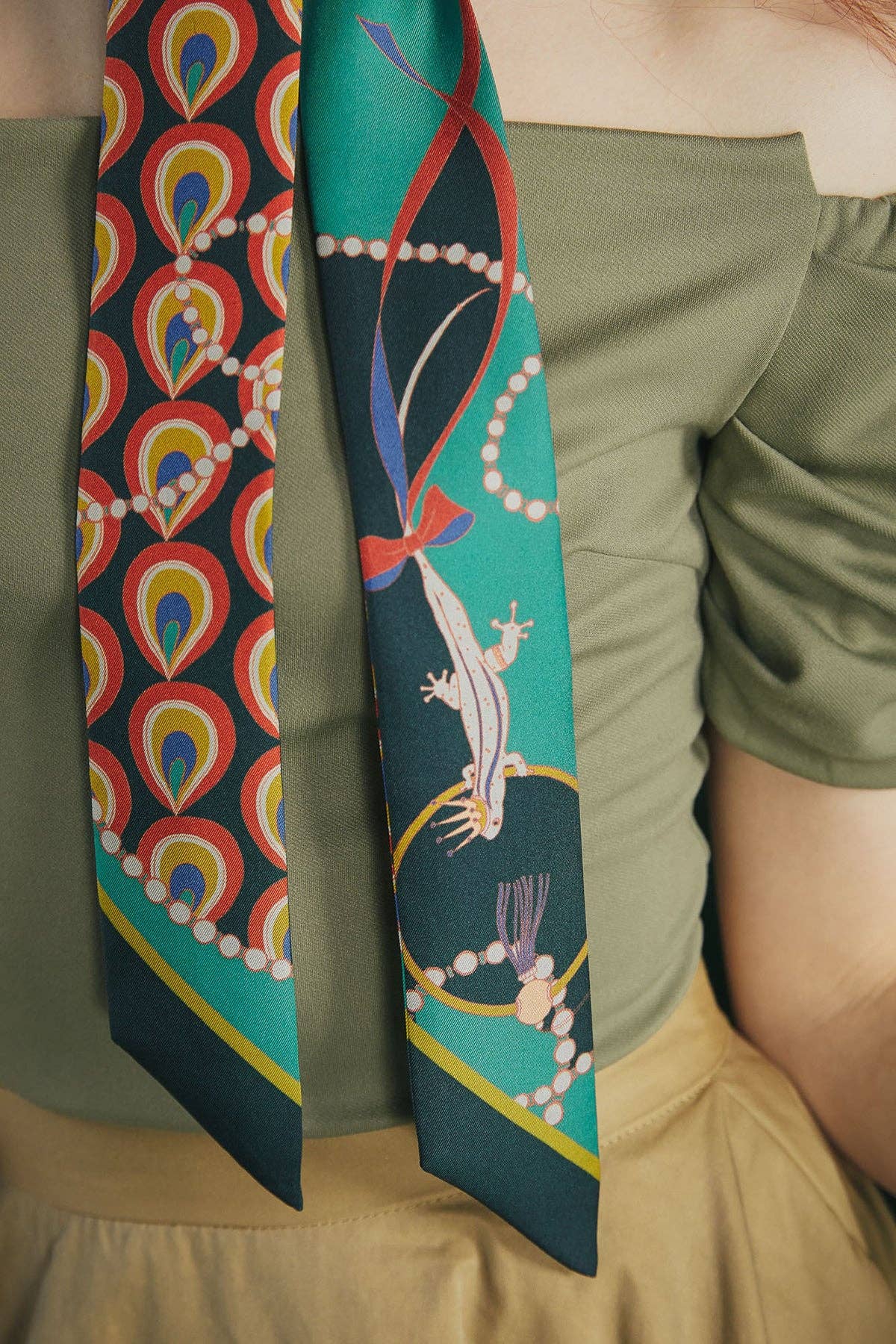 Silk Twilly Neck Bow by Lost Pattern NYC - "Peacock" Accessories Lost Pattern NYC