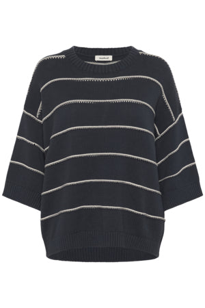 Rava Romy Pullover by Soaked in Luxury Knit Tops Soaked In Luxury Cream Navy