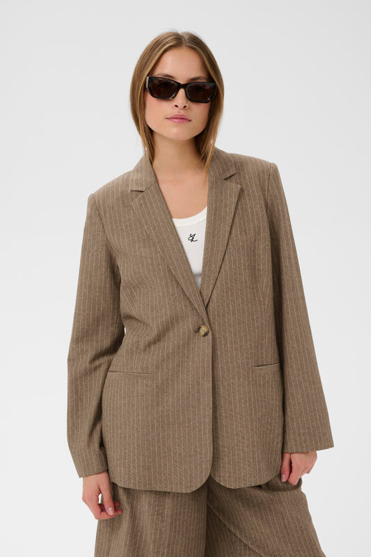 Ginevra Blazer by Soaked in Luxury Blazer Soaked In Luxury Cappuccino Pin Stripe