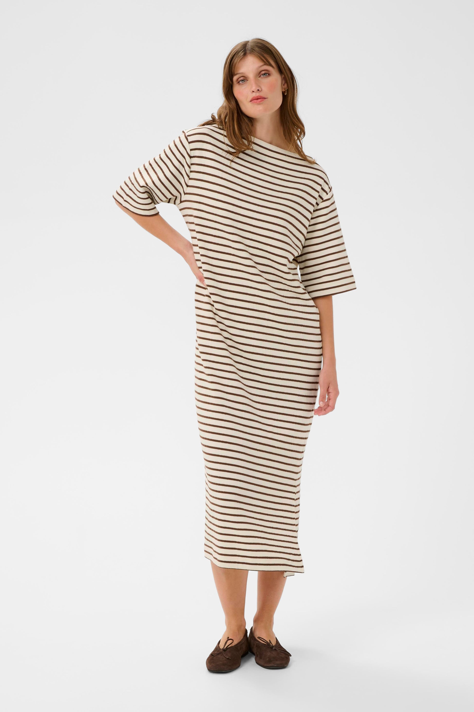 Ingina Boatneck Dress by Soaked in Luxury Dress Soaked In Luxury White Cappuccino Striped