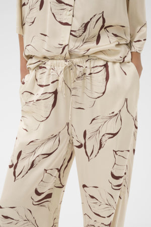 Clero Flare Printed Pants by Soaked in Luxury Unstructured Pant Soaked In Luxury Oatmeal Leaf Print