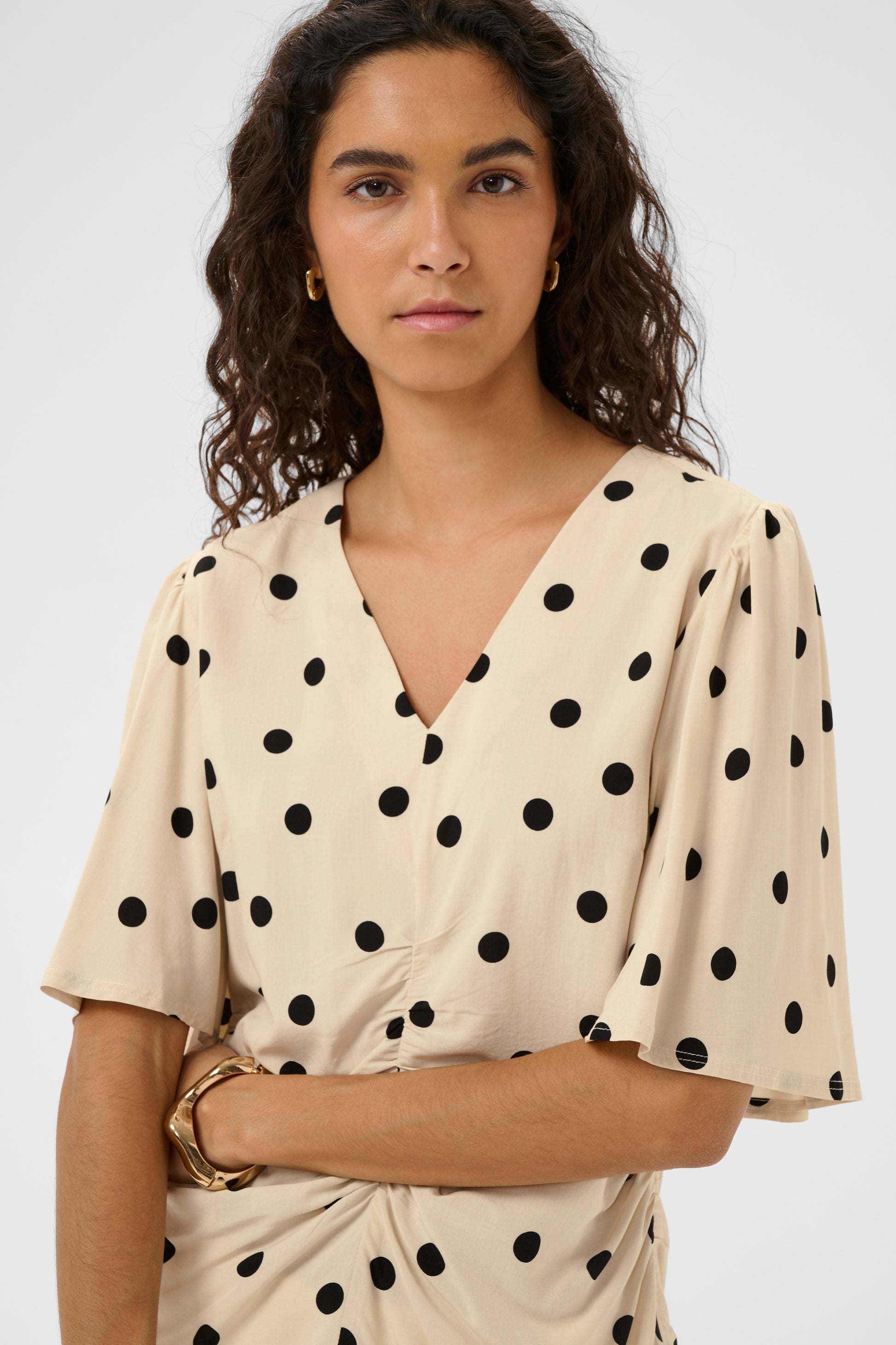 SLArjana Runching Blouse by Soaked in Luxury Tops Soaked In Luxury Oatmeal