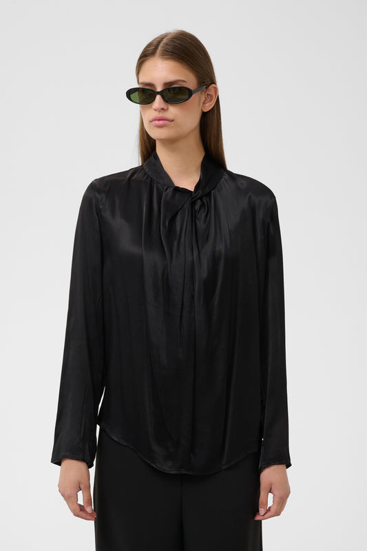 Nadeya Tie-Neck Blouse in Black by Soaked in Luxury