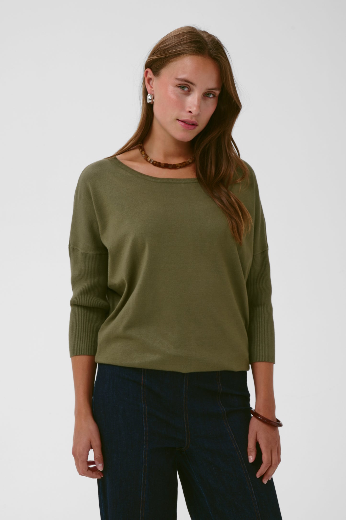 Mila R-Neck Pullover by Saint Tropez Basics SAINT TROPEZ Four Leaf Clover Melange