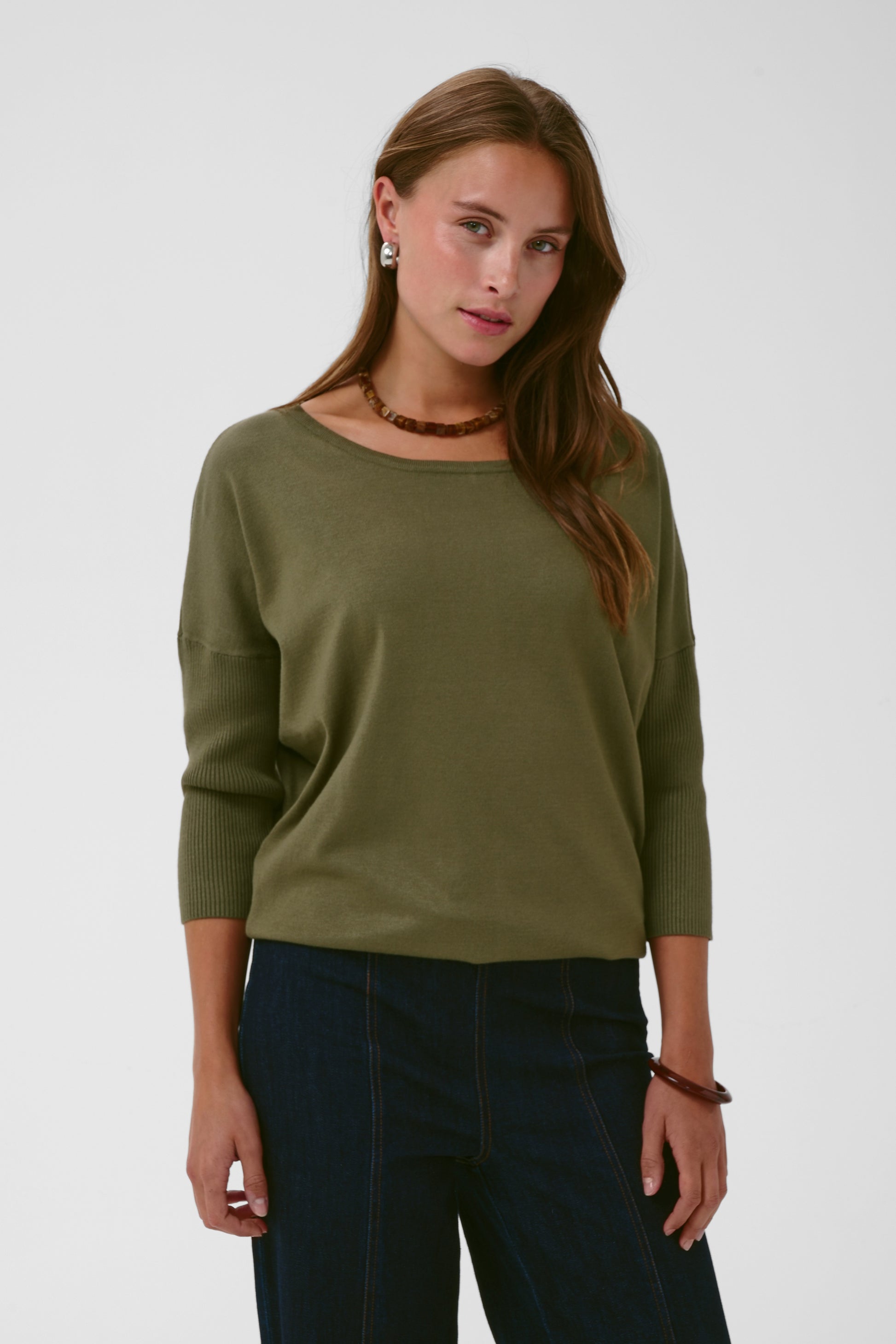 Mila R-Neck Pullover by Saint Tropez Basics SAINT TROPEZ Four Leaf Clover Melange