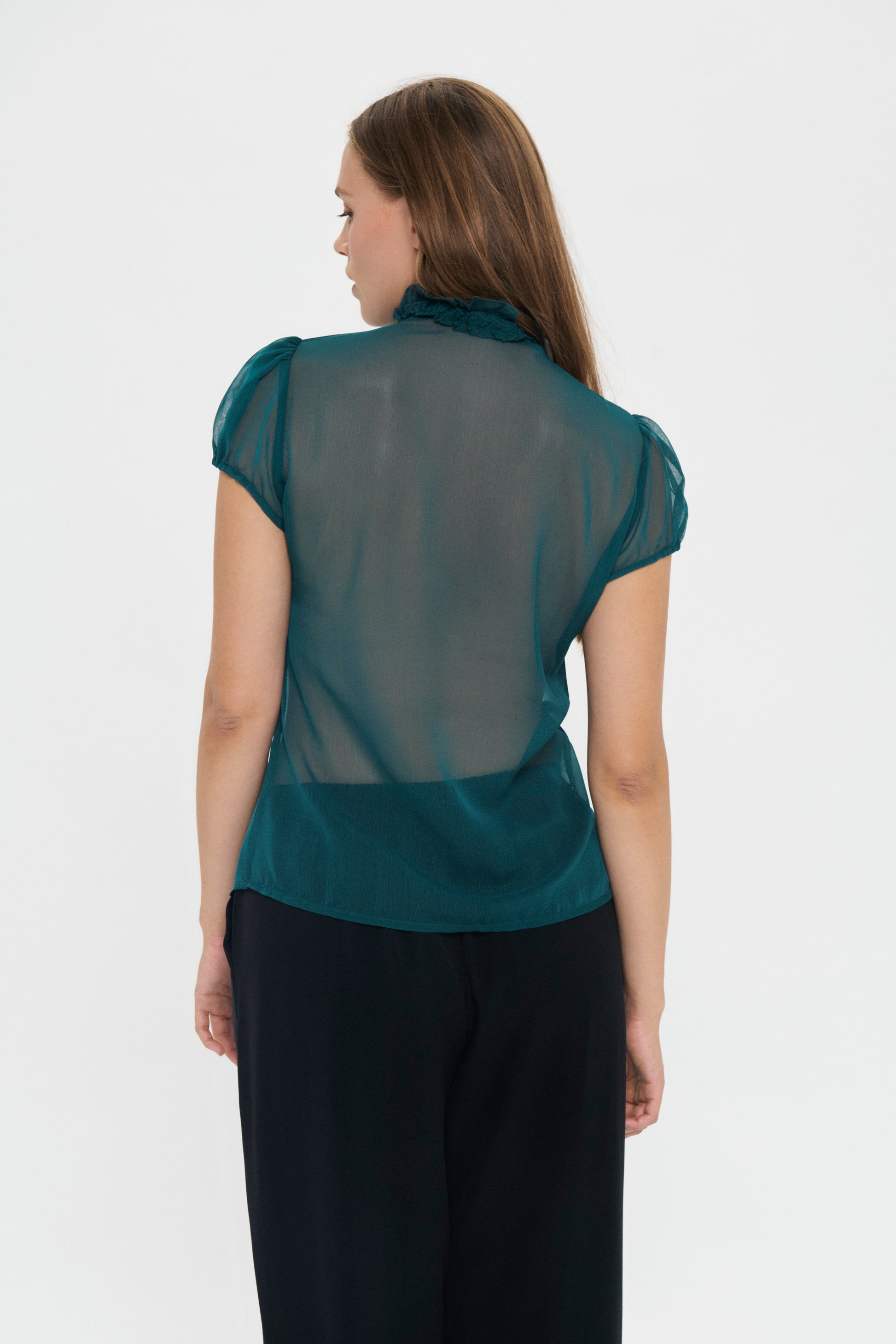 Lilja Cap Sleeve Ruffle Blouse by Saint Tropez Blouse Saint Tropez