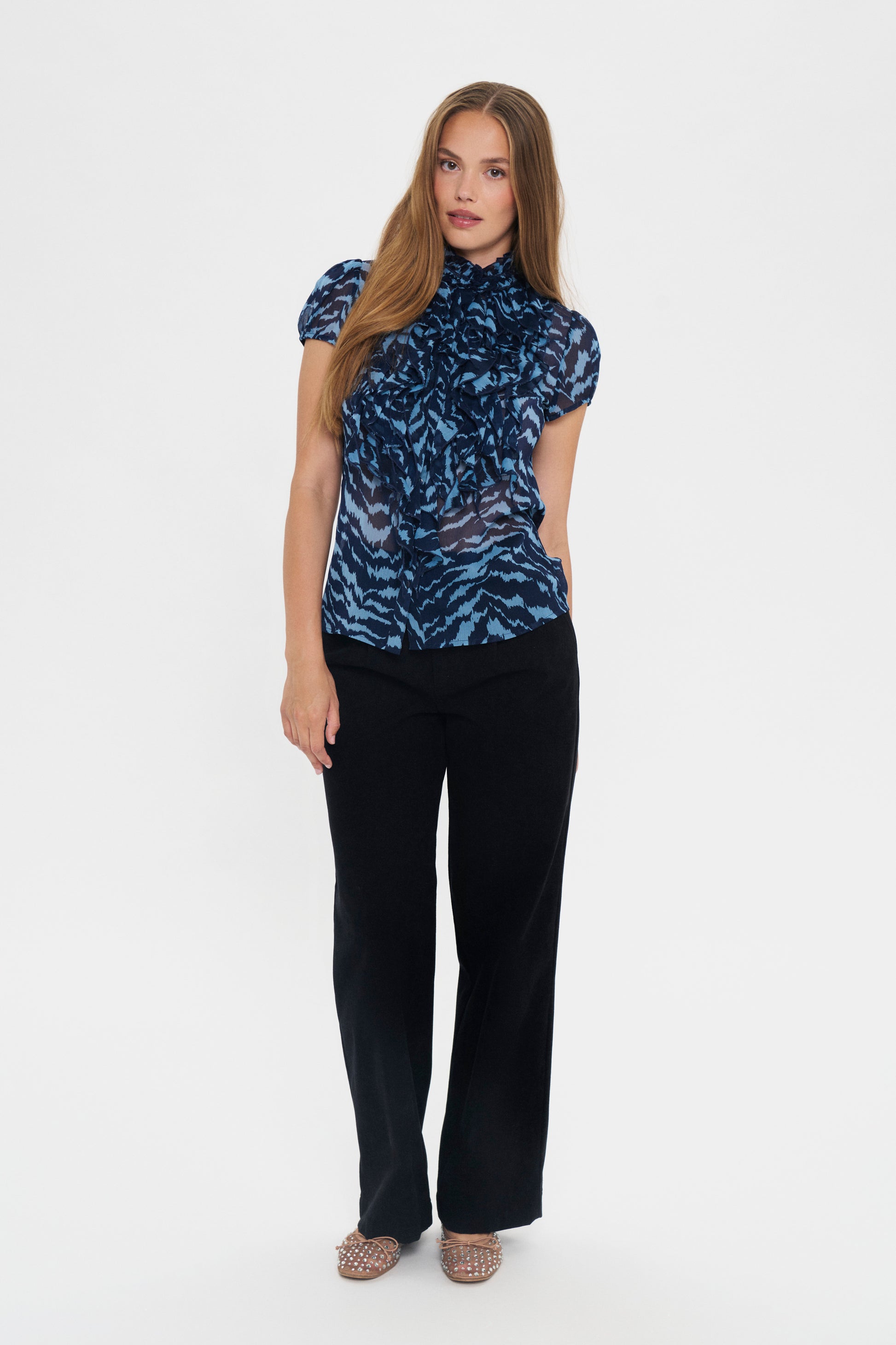 Lilja Cap Sleeve Ruffle Blouse by Saint Tropez Blouse Saint Tropez