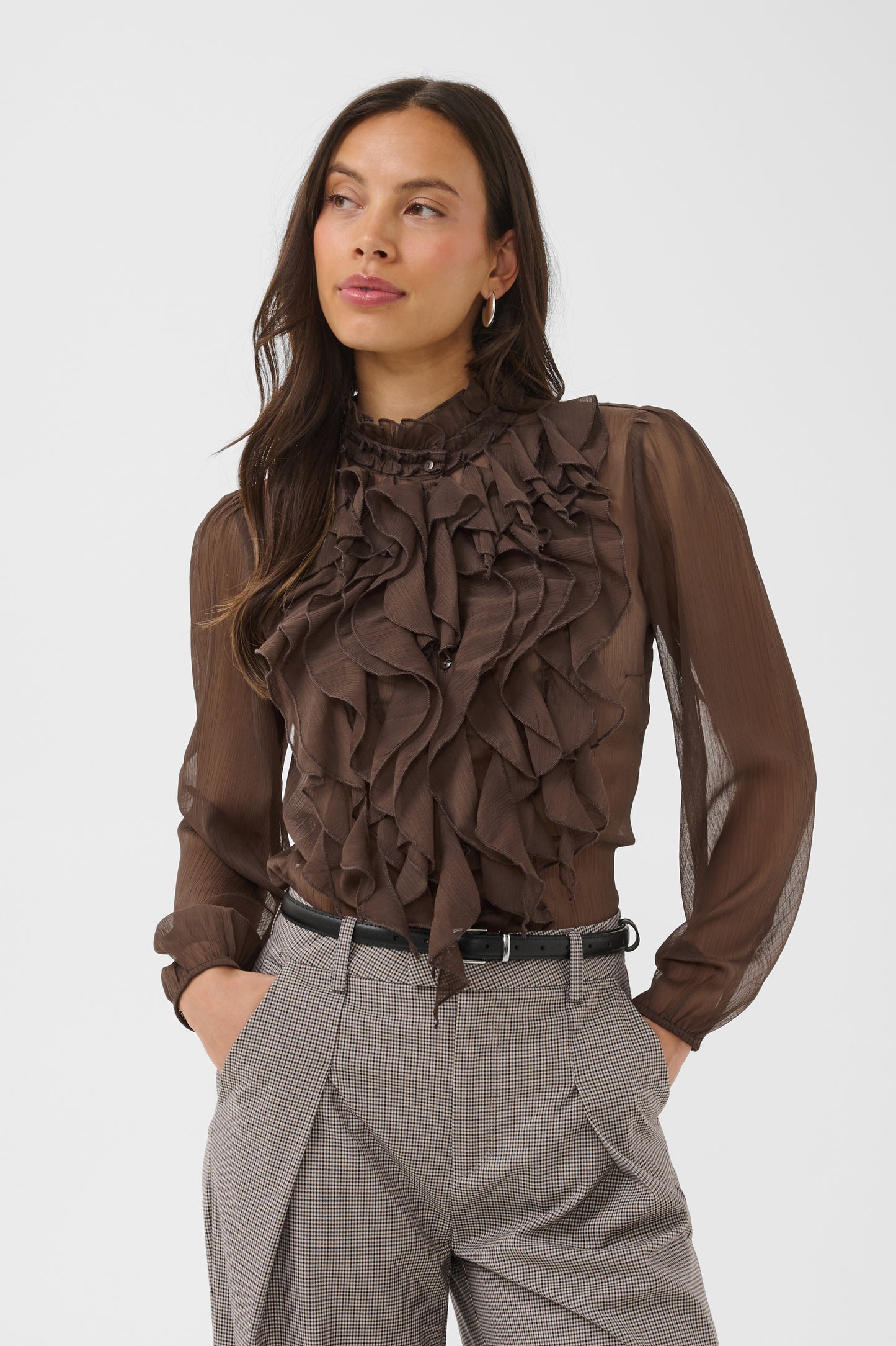 Lilja Ruffle Blouse in Chocolate Brown by Saint Tropez