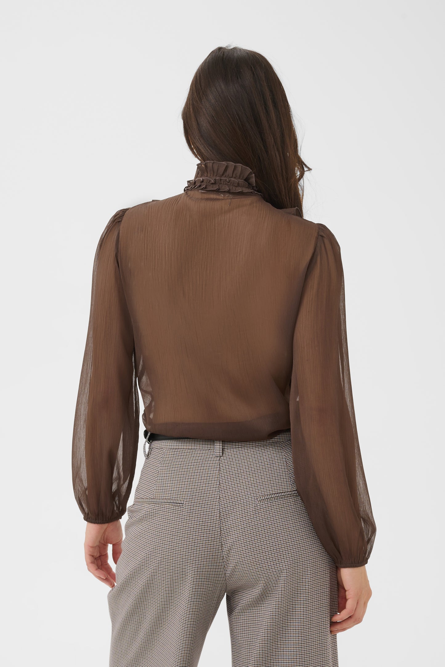 Lilja Ruffle Blouse in Chocolate Brown by Saint Tropez