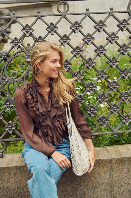 Lilja Ruffle Blouse in Chocolate Brown by Saint Tropez