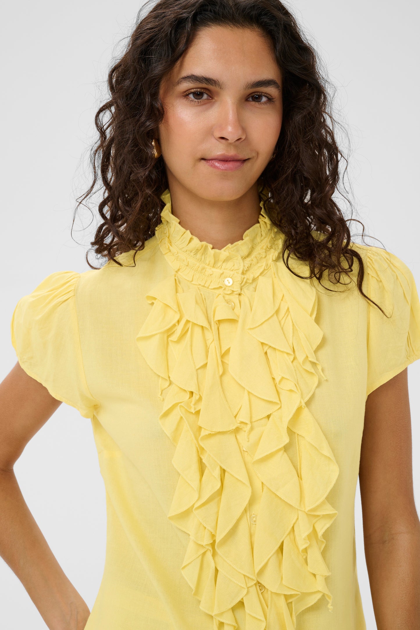 ElliSZ Cap Sleeve Ruffle Blouse by Saint Tropez Tops Saint Tropez Yellow