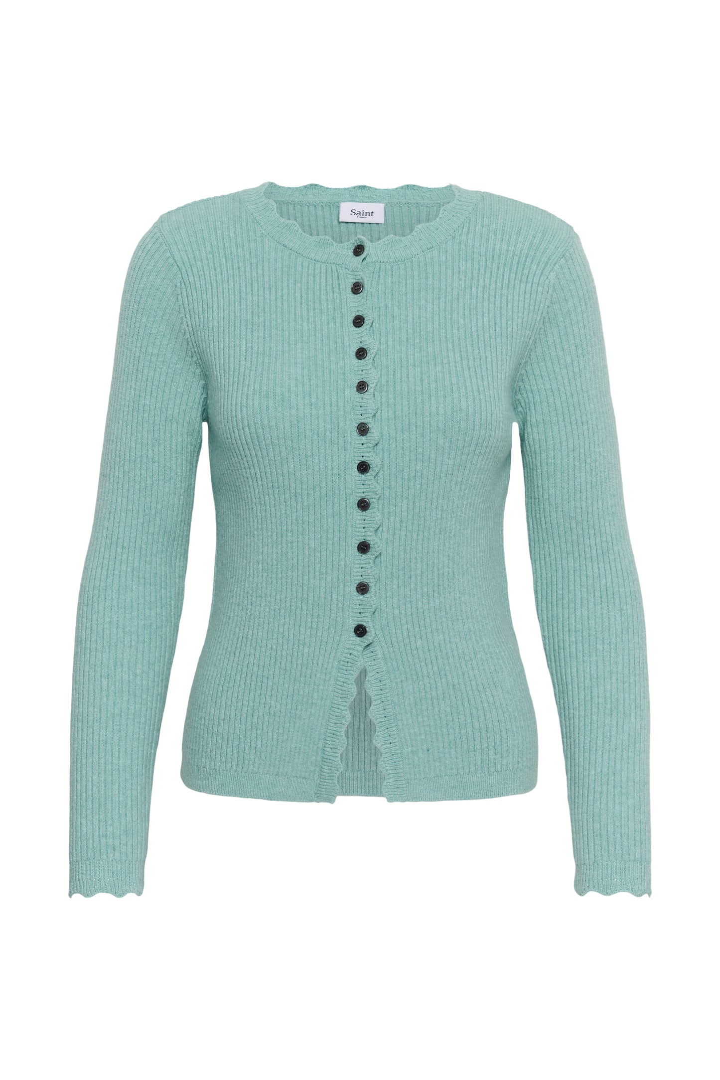 Scolloped Trim Cardigan by Saint Tropez Tops SAINT TROPEZ