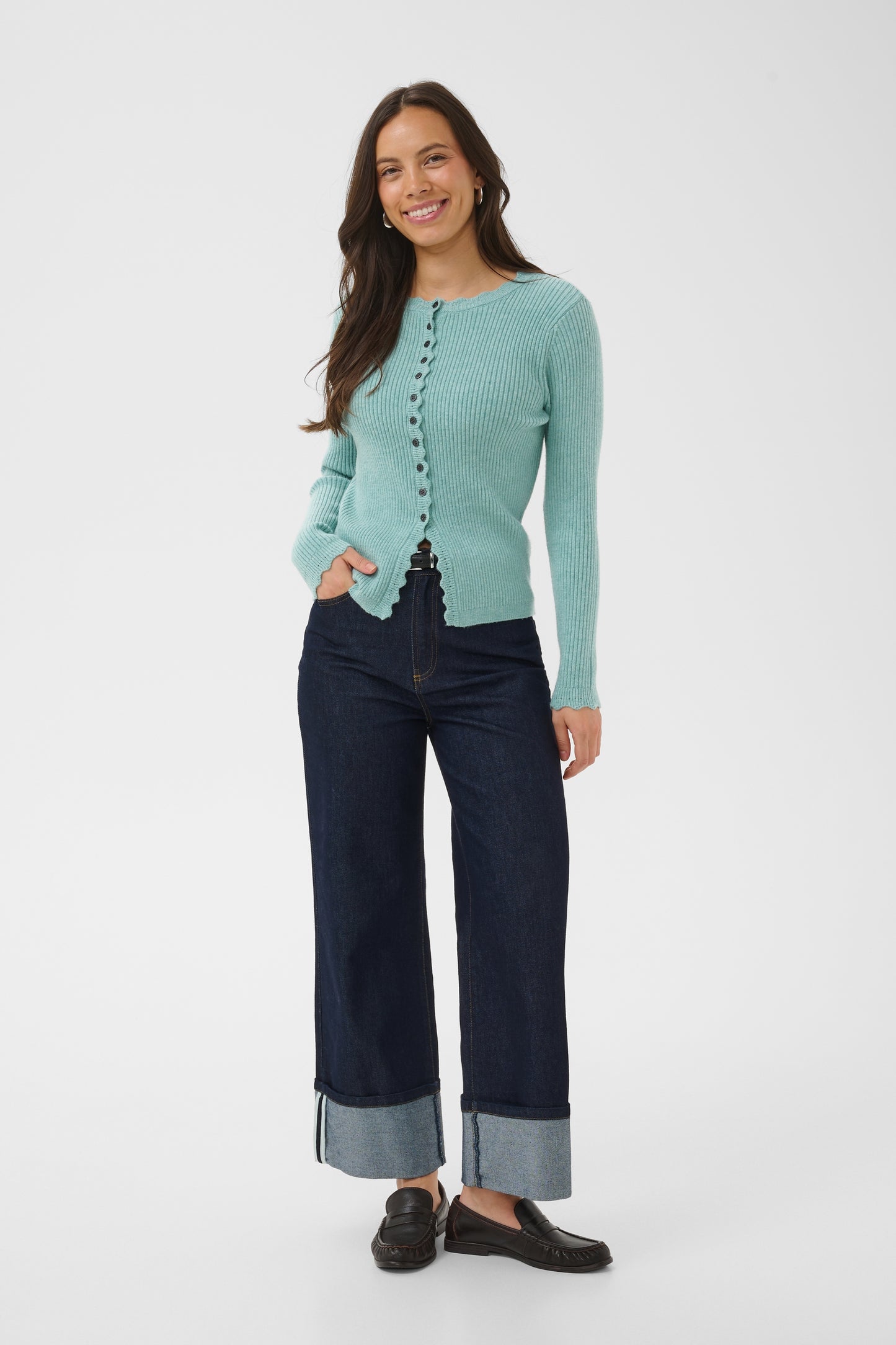 Scolloped Trim Cardigan by Saint Tropez Tops SAINT TROPEZ