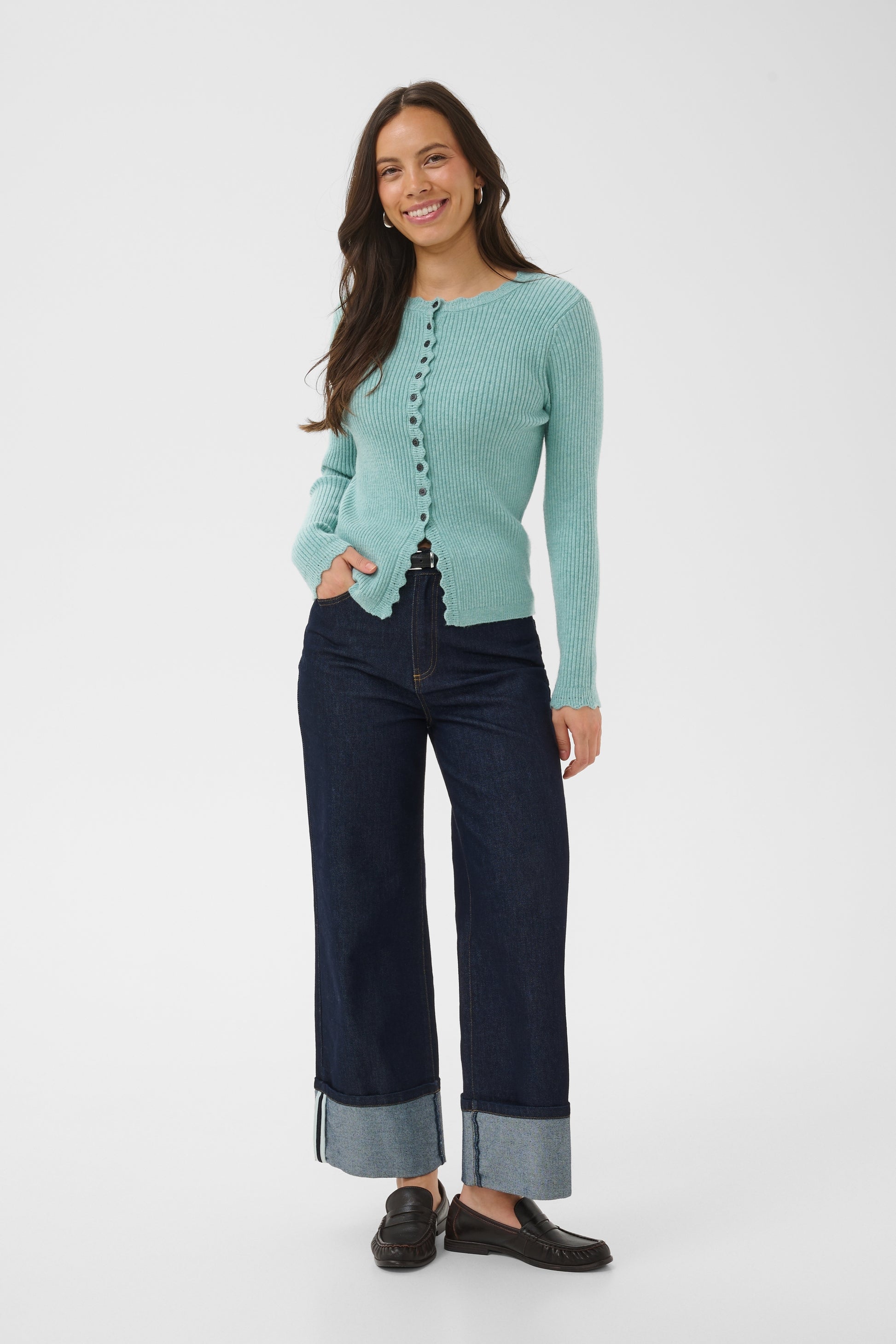 Scolloped Trim Cardigan by Saint Tropez Tops SAINT TROPEZ