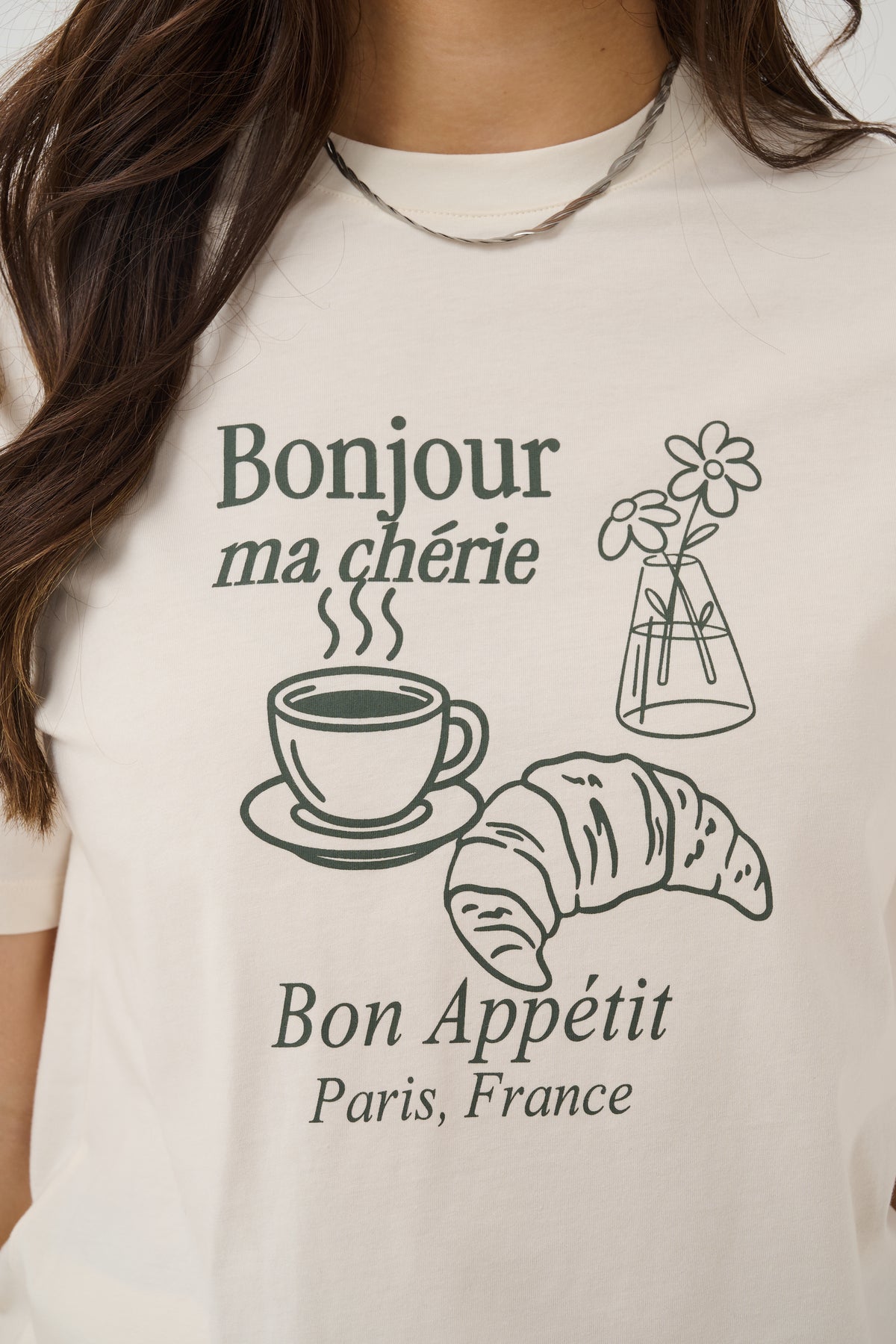 Tachell Bonjour Graphic T-Shirt by Saint Tropez Tops SAINT TROPEZ